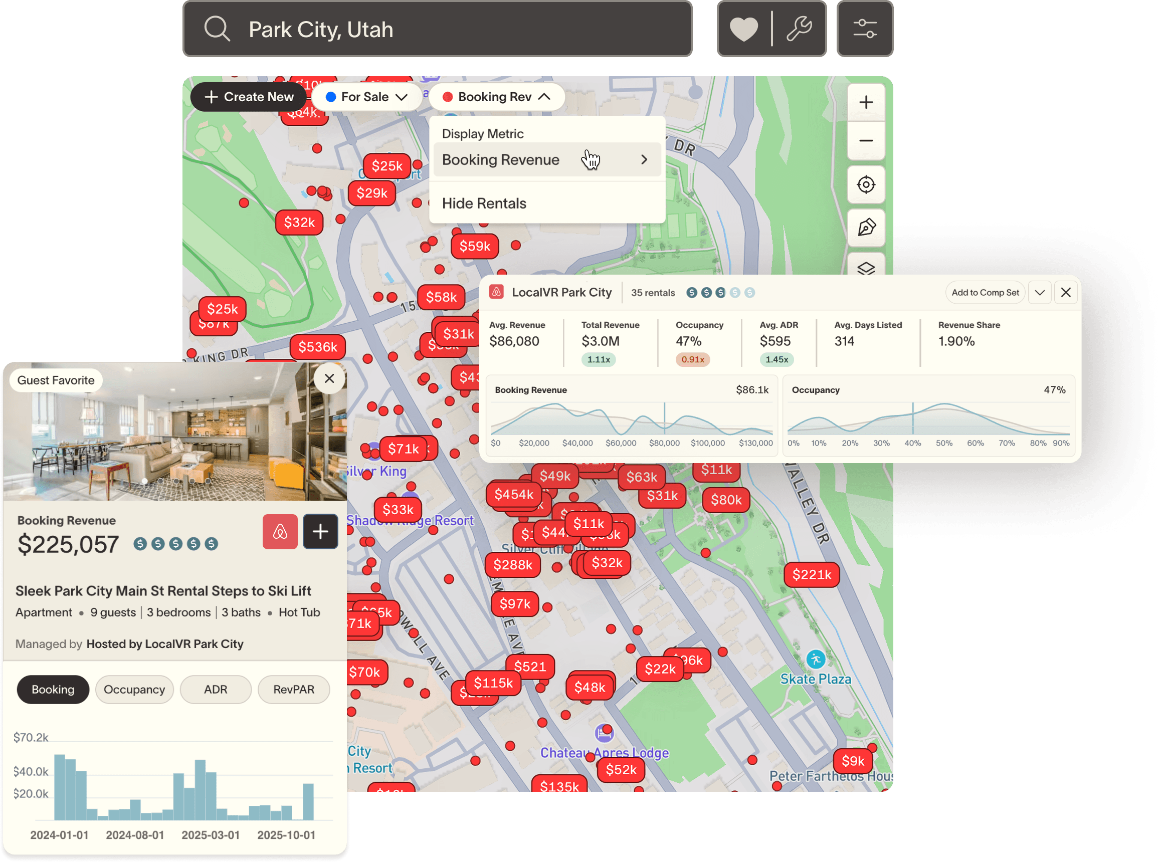 SummerOS Market Intelligence — Park City map with revenue pins